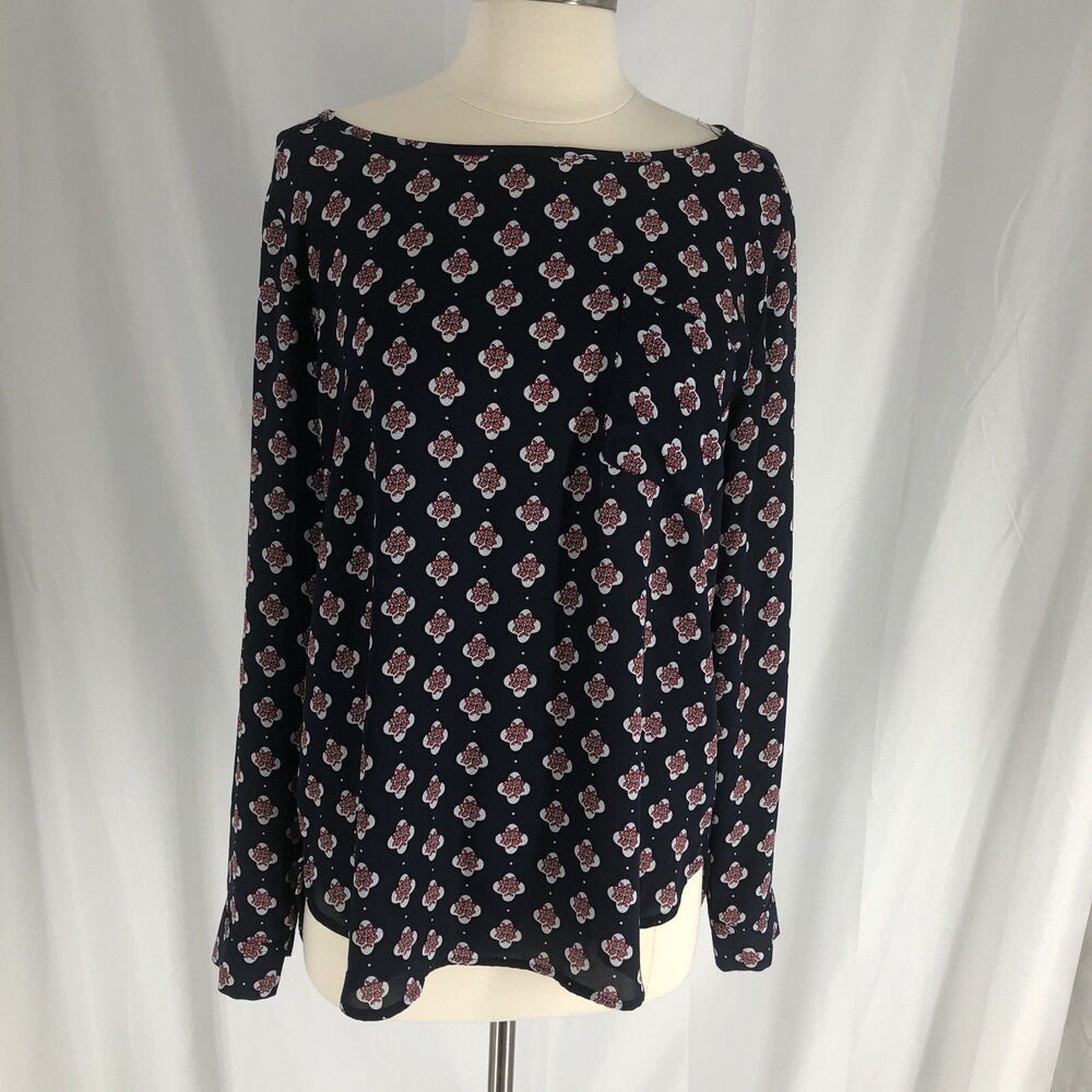 Loft Ann Taylor Women's Top Floral Roll Tab Sleeve Size M Pullover Blouse Office